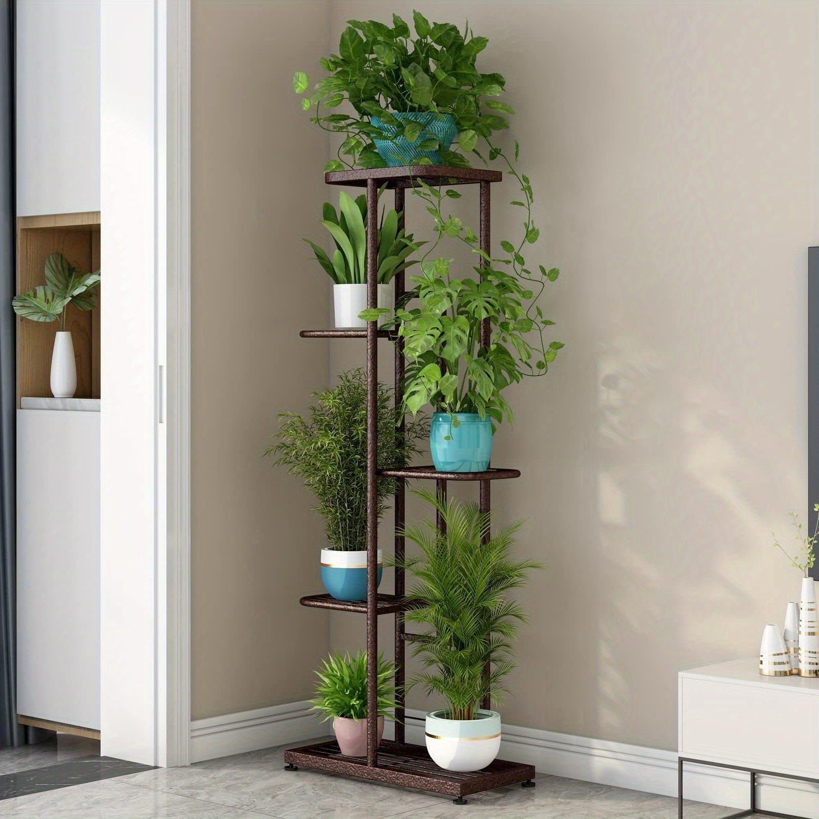 Multi-Layer Metal Plant Stand 31.5/37.4/41.3In Height Adjustable Potted Plant Holder Indoor Outdoor Corner Display Rack for Living Room Balcony Home Decor