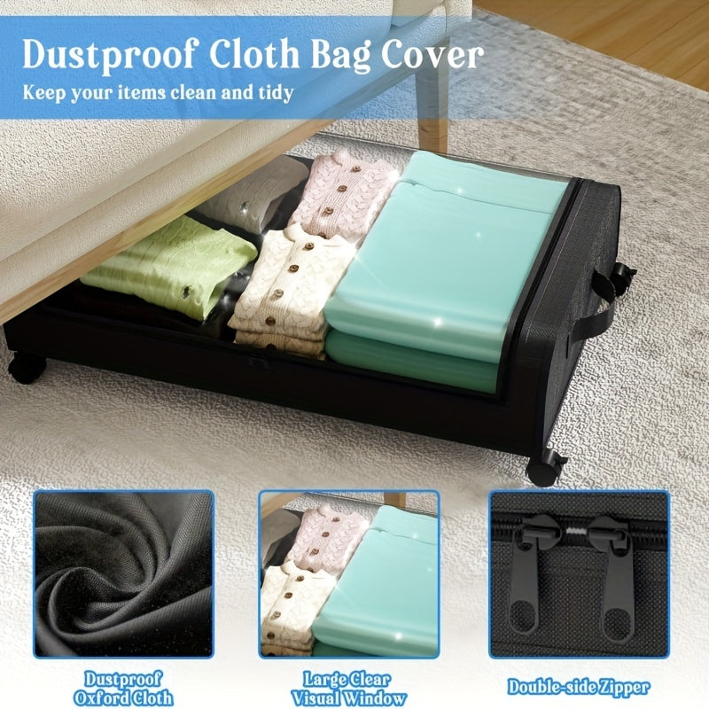 2Pcs Metal Under Bed Storage Organizer With Wheels And Lid Foldable Rolling Underbed Storage Bins For Clothes Shoes Bedding Books Home Bedroom