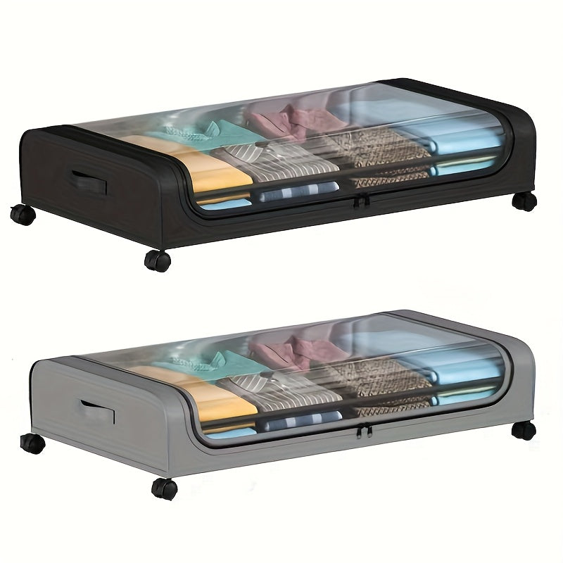 2Pcs Metal Under Bed Storage Organizer With Wheels And Lid Foldable Rolling Underbed Storage Bins For Clothes Shoes Bedding Books Home Bedroom